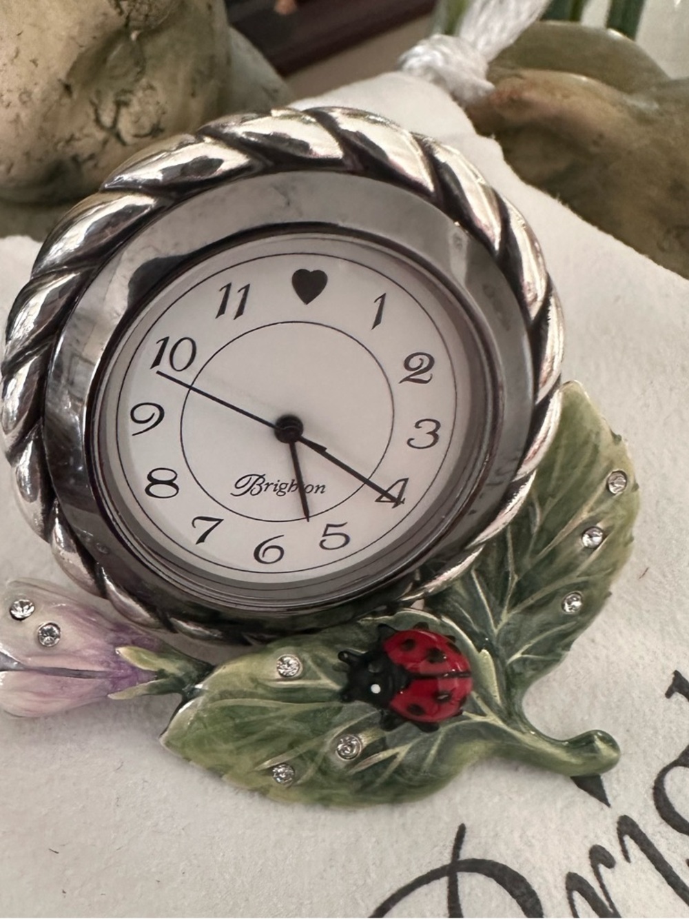 Brighton Marvels Ladybug Flower Mini Desk Clock